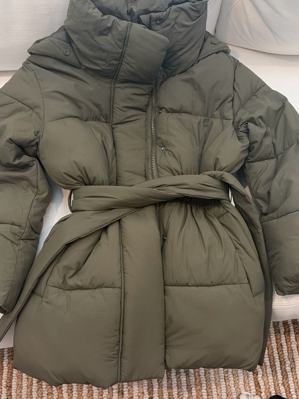GAP Olive Green Belted Puffer Coat - Women Petite